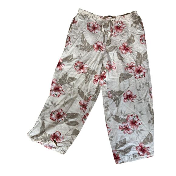 Caribbean Joe Women's Wide Leg Capri Pants Drawstring Floral Size Medium - Picture 1 of 8